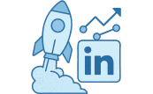 Rocket launching next to the LinkedIn logo with an upward graph, representing performance-driven integrations for LinkedIn Ads growth.